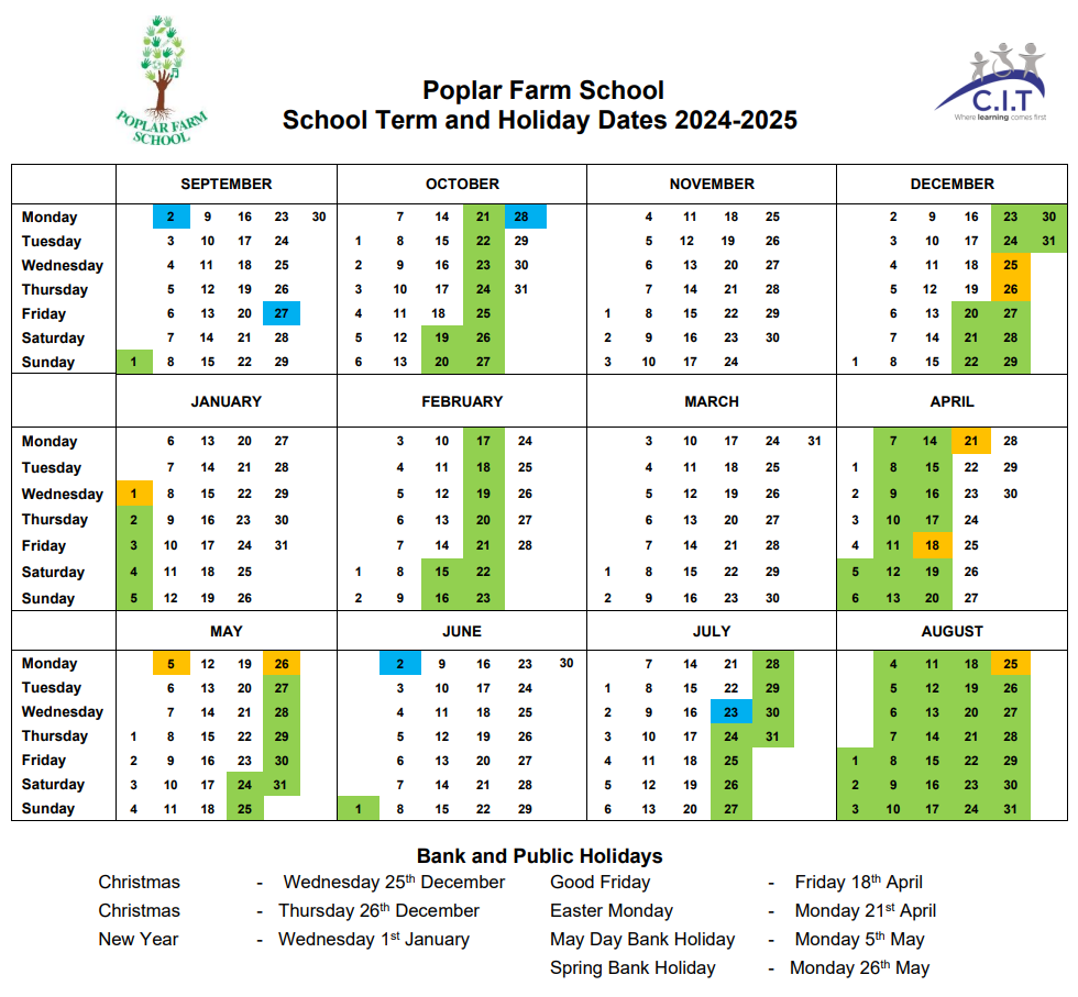 Term Dates PFS 24 25